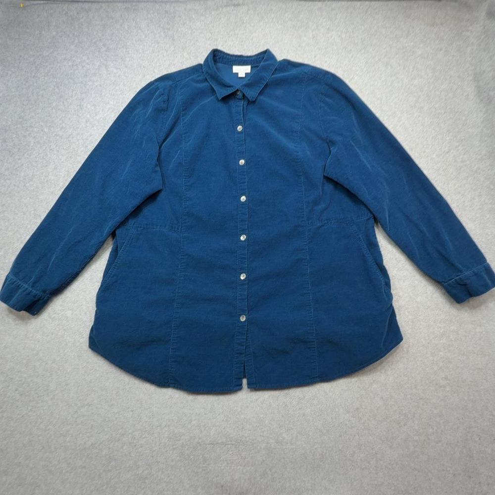 J Jill Shirt Womens XL Teal Blue Corduroy Long Sleeve Button Front Pockets Tunic